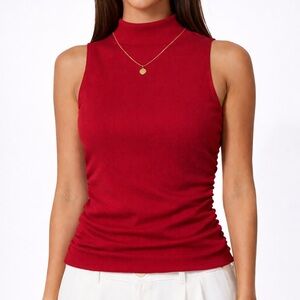 Sleeveless Red Mock Neck Top